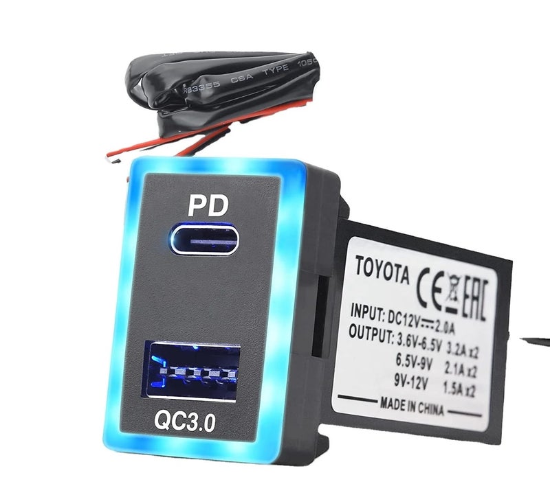 Bluejw Dual USB Ports QC3.0 & PD Type C Car Charger Socket for Toyota - Fast Automobile Charging Adapter - Image 2